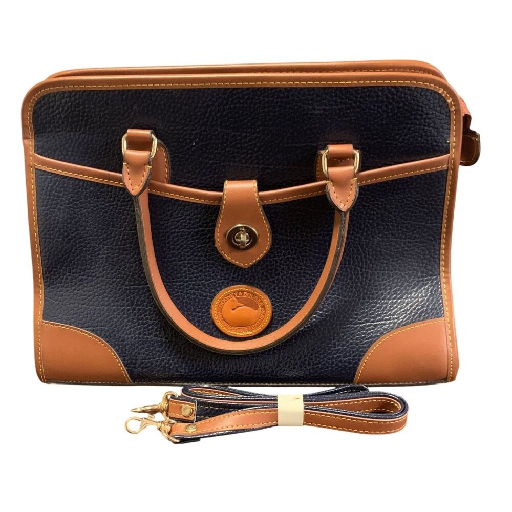 Dooney & Bourke Pebble Grain Navy Tan Leather Hand Shoulder Bag Brass‎ Hardware